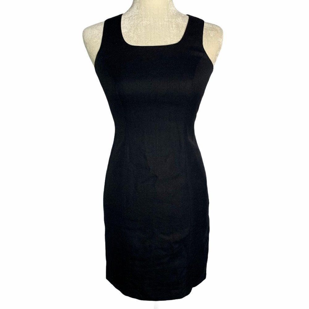 Vintage Linen Blend Sheath Dress Black Sleeveless